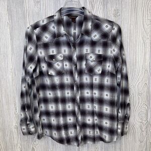 Bit & Bridle Flannel Pearl Snap Western Shirt Women's Size Large Brown Cowgirl